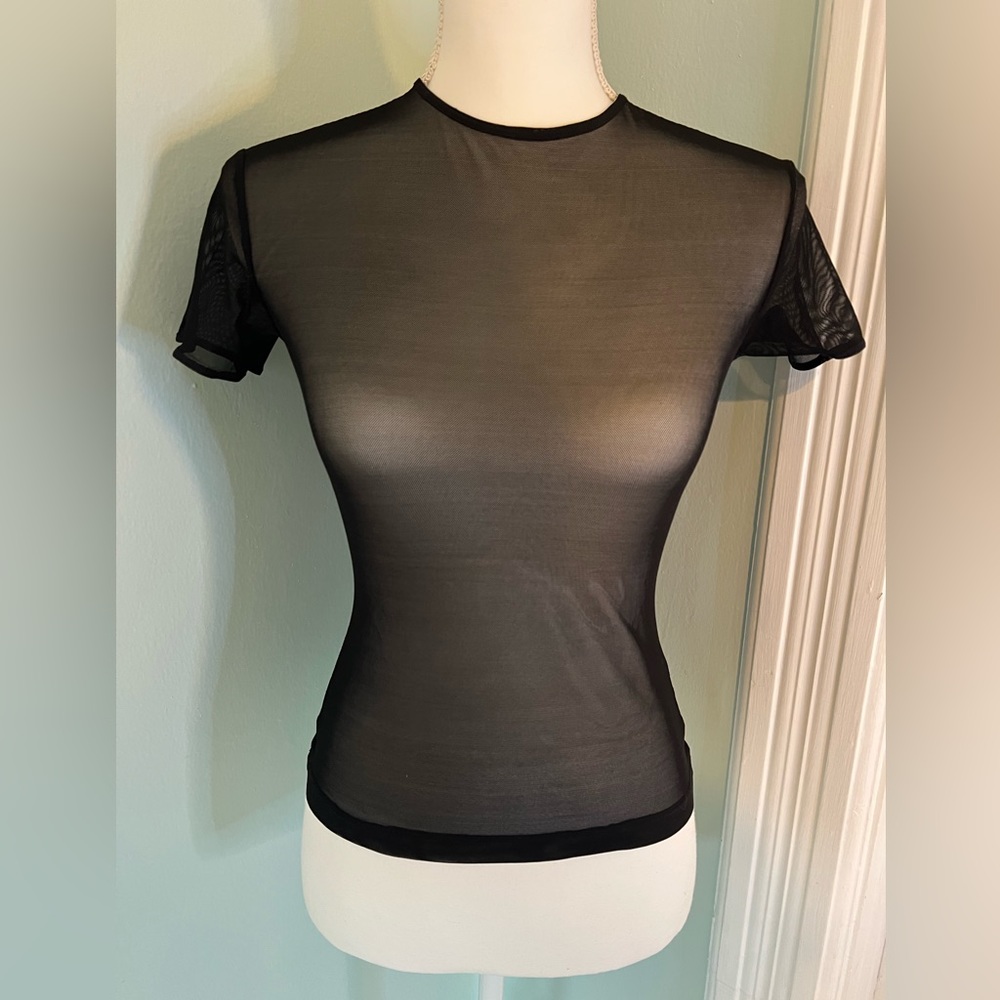 Y2K Vintage Mesh T-Shirt See Through Shirt Sleeve Black Size XS Goth